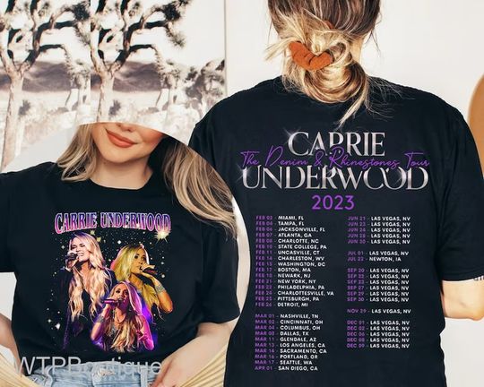 Discover Carrie Underwood Denim and Rhinestones Tour 2023 Double Sided T Shirt