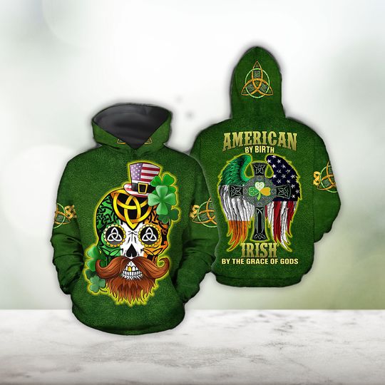 Discover 3D Printed Irish- American Skull St Patrick Day 3D Hoodie St Patrick's Day