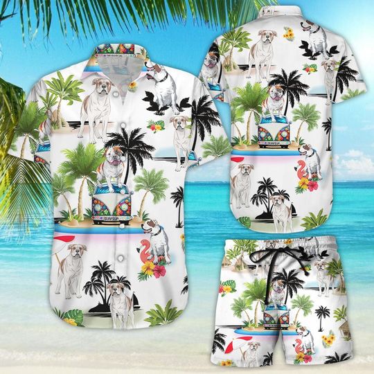 Discover Dog Hawaiian Shirt - American Bulldog Vacation Button Hawaii Shirt