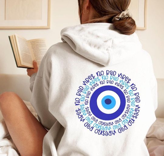 Discover Evil Eye Graphic Hoodie, Trendy Oversized Sweatshirt