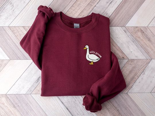 Discover Embroidered Silly Goose Crewneck Sweatshirt