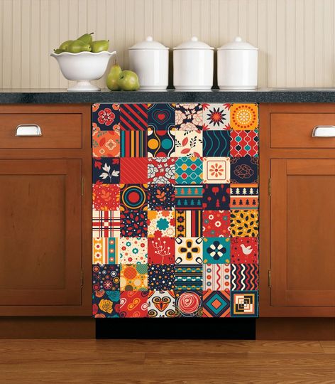 Discover Kitchen Dishwasher  Cover Patchwork, Farmhouse Vinyl Dishwasher Decal
