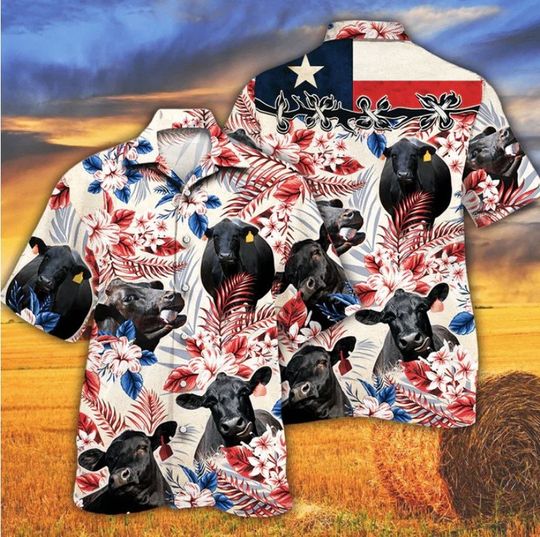 Discover Black Angus Cattle Lovers Texas Flag Hawaiian Shirt