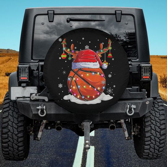 Discover Basketball Santa Hat Reindeer Christmas Lights Funny Xmas Spare Tire Cover