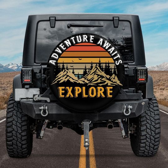 Discover Vintage Camper Truck - Adventure Awaits Explore Mountain Spare Tire Cover
