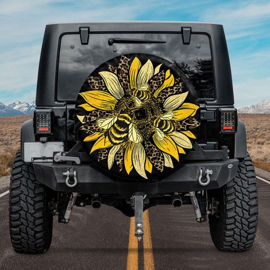 Discover Bee Sunflower Sublimation, Leopard Spare Tire Cover Camper