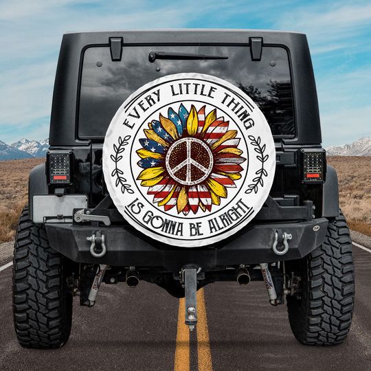 Discover American flag hippie sign, every little thing is gonna be alright Spare Tire Cover Camper