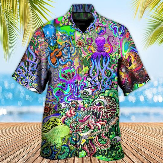Discover Hippie Funny Octopus Love Music Hawaiian Shirt