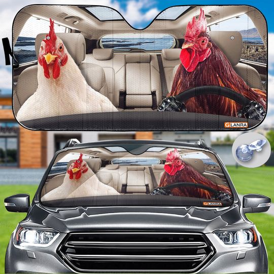 Discover Chicken Couple Car Sunshade, Chicken Windshield Sunshade