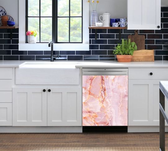 Discover Pastel Granite Pink Marble Dishwasher Cover - Vinyl Stickers for Kitchen