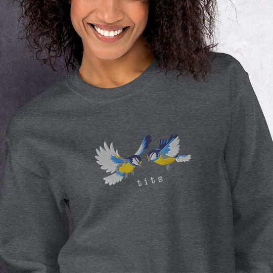 Discover Crewneck "Tits" Embroidered Sweatshirt