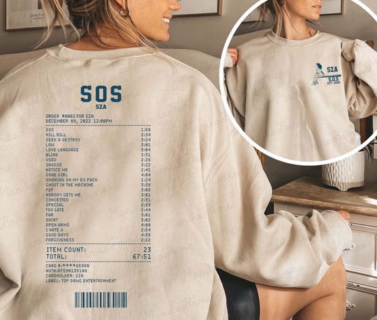 Discover SZA SOS 2 Sided Sweatshirt, Vintage SZA Full Tracklist Shirt, S.Z.A S.O.S est 2023 Sweatshirt