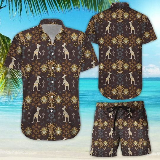 Discover Kangaroo Hawaiian Shirt - Kangaroo Aboriginal Theme Pattern Hawaiian Shirt Animal Themed Gift