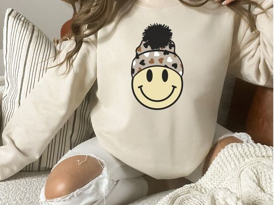 Discover Smiley Face Neutral Valentines Beanie Sweatshirt, Simple Valentines Sweatshirt