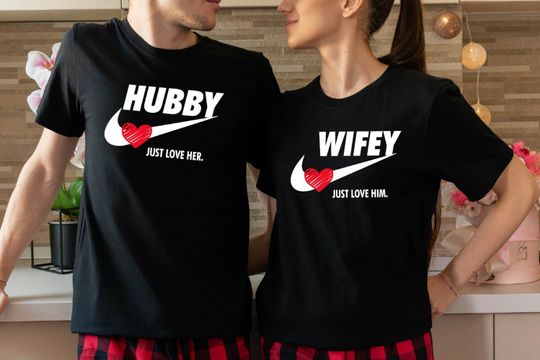 Discover Hubby Wifey Just Love Him & Her Shirt, Married Couple Matching Shirt, Valentine Couple Shirt