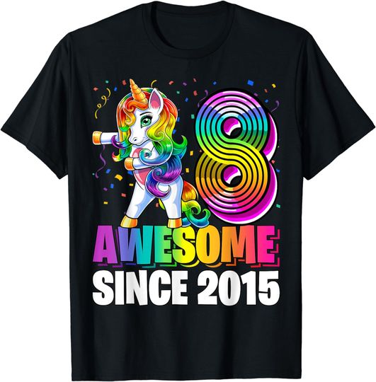 Discover 8 Awesome Since 2015 Flossing Unicorn 8th Birthday Girls T-Shirt