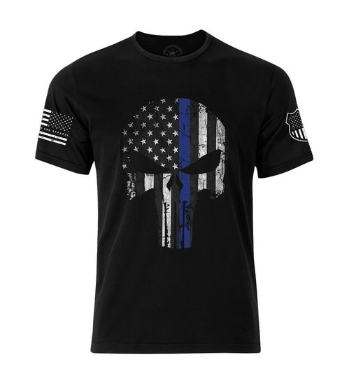 Discover Punisher Skull Thin Blue Line T-shirt | Patriotic Skull American Flag 3D T-shirt