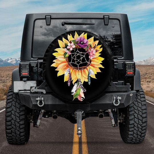 Discover Sunflower Dreamcatcher Flower Spare Tire Cover With Or Without Camera Hole