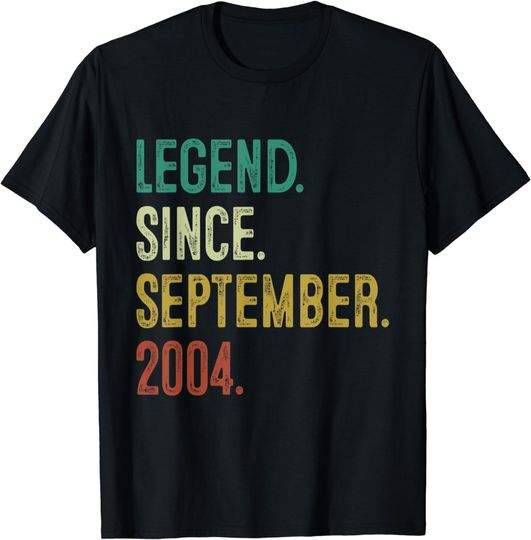 Discover 18 Years Old Gifts Legend Since September 2004 18th Birthday T-Shirt