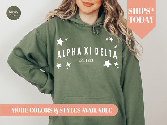 Discover Alpha Xi Delta Arched Star Sorority Hoodie