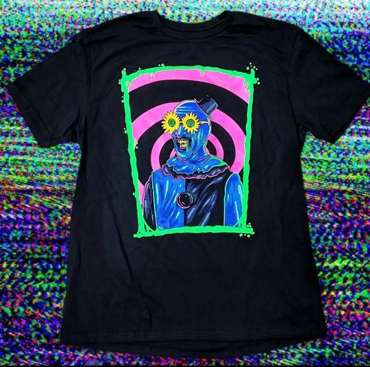 Discover Trippy Blacklight flower-glasses clown t-shirt