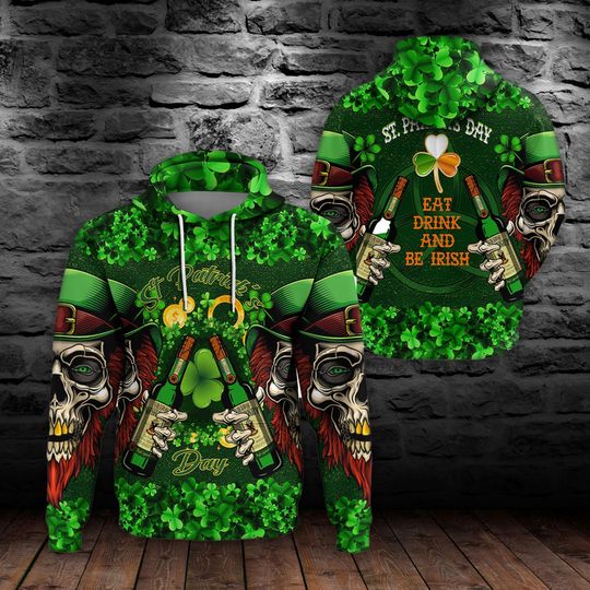Discover Saint Patrick's Day Skull 3D All Over Printed Hoodie G
