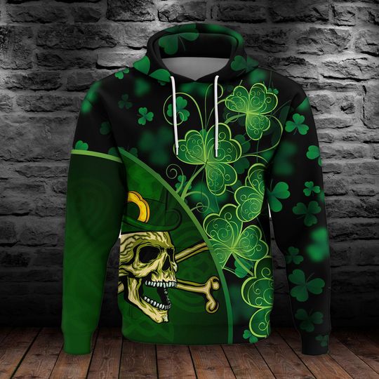 Discover Saint Patrick's Day Shamrock and Skull 3D All Over Printed Hoodie