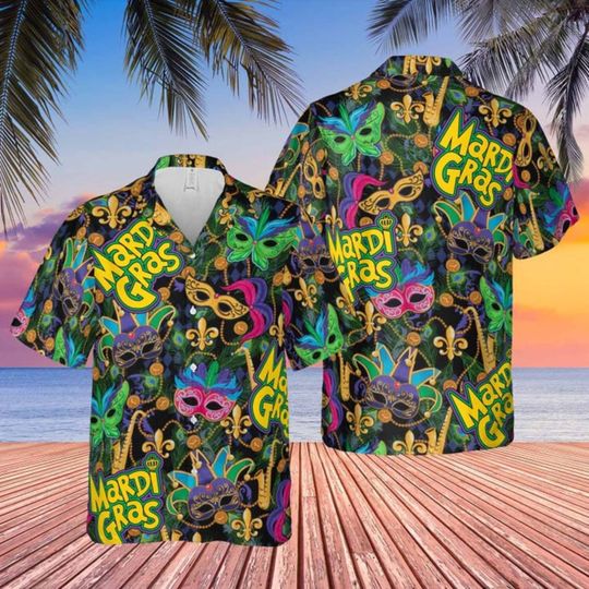 Discover Jungle Mardi Gras Mask Pattern Hawaii Shirt,  Mardi Gras Festival Hawaii Shirt