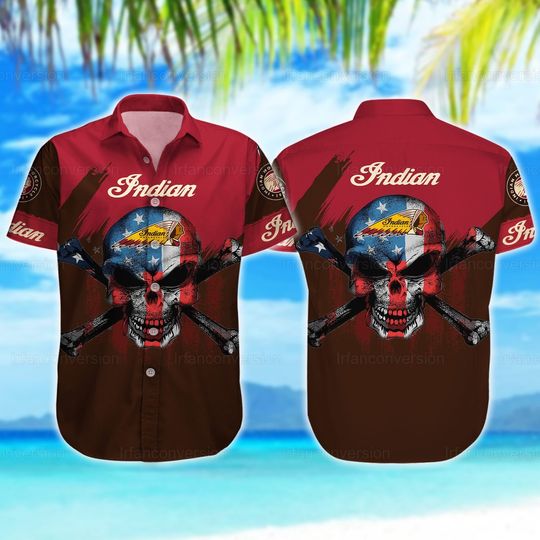Discover Skull Button Hawaiian Shirt - Motorcycle Style