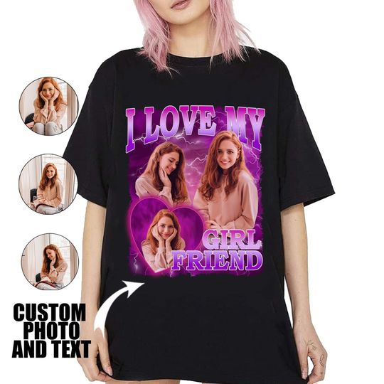 Discover Personalized Valentine I Love My Girlfriend Shirt, Custom Photo Shirt, I Heart My Girlfriend Shirt