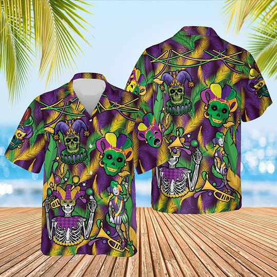 Discover Clown Skull Happy Mardi Gras Hawaiian Shirt