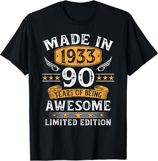 Discover Made In 1933 90 Years Old Gifts 90th Birthday Gift For Men T-Shirt