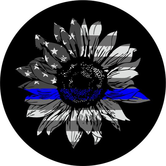 Discover Sunflower American Flag Thin Blue Line Spare Tire Cover