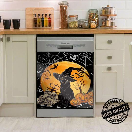 Discover Halloween Black Cat Personalized Dishwasher  Cover - Kitchen Decor,  Dishwasher, Sticker Cover, Christmas Decor