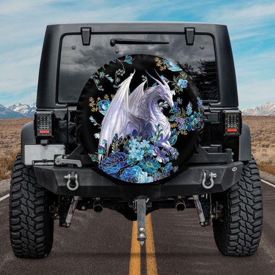 Discover Dragon With Floral SUV Tire Cover, Spare Tire Cover Camper