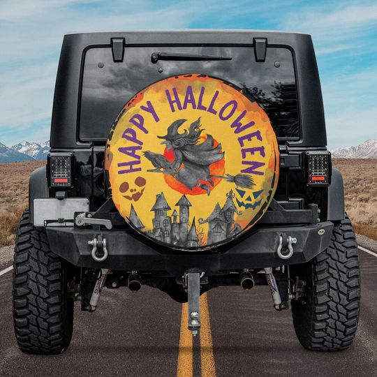 Discover Flying Witch Pumpkin Car Accesories Spare Tire Cover