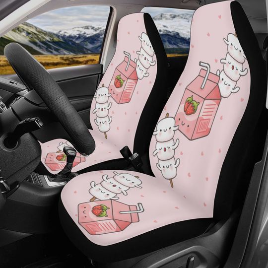 Discover Kawaii pink strawberry milk Car Seat Cover