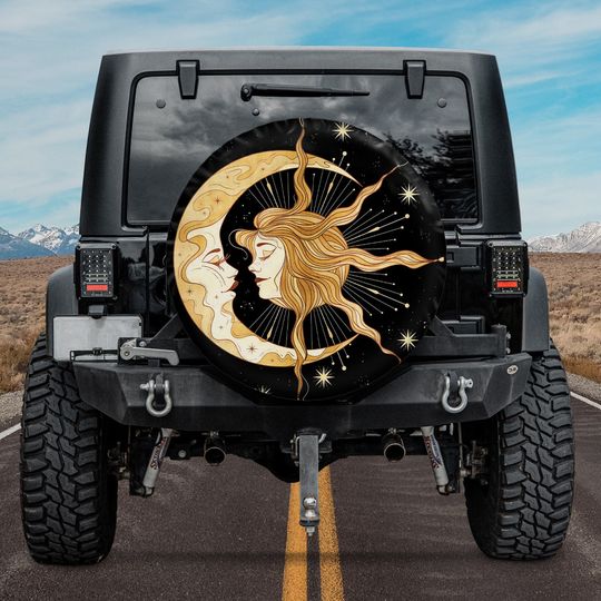 Discover Trippy Moon Sun Spare Tire Cover , Personalized Tire Cover