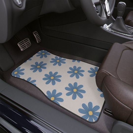 Discover Boho Blue Car Floor Mat, Aesthetic Daisy Flower