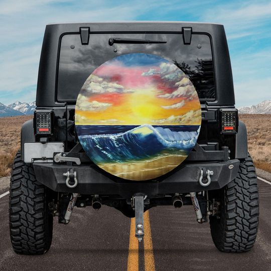 Discover Camper Spare Tire Cover, Sunset Seascape Spare Tire Cover