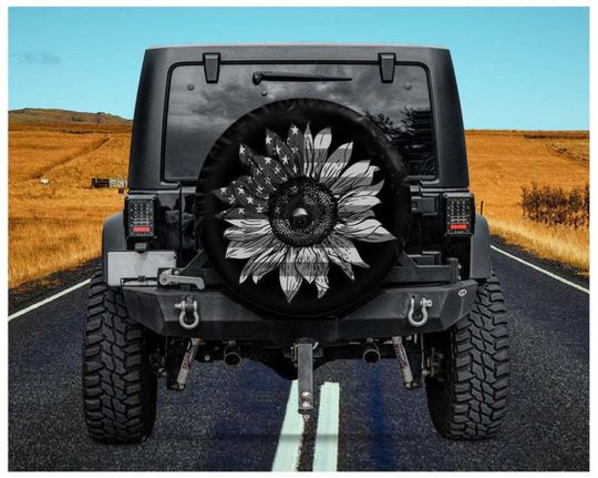 Discover Tire cover, Sunflower, American flag Spare Tire Cover