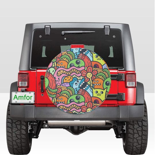 Discover Cartoon Tire Cover Monster Doodle Tire Cover