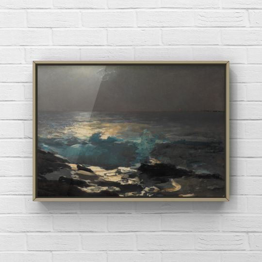 Discover Moonlight Moon on the Sea Coastal Vintage Poster, Moonlight Art Print, Home Decoration