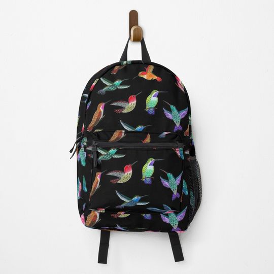 Discover Colorful Hummingbirds On Black Backpack
