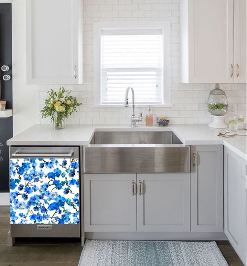 Discover Blue Flowers Dish Washer Cover