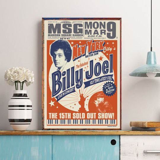 Discover Billy Joel Madison Square Garden MSG New York City Vintage Poster, Gift For Billy Joel Fan Poster