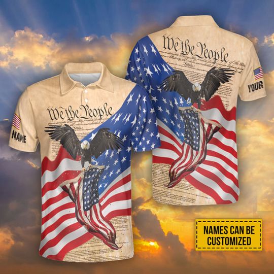 Discover Personalized name USA Eagle Polo Shirt, American Flag And Eagle We The People Independence Day Polo Shirt