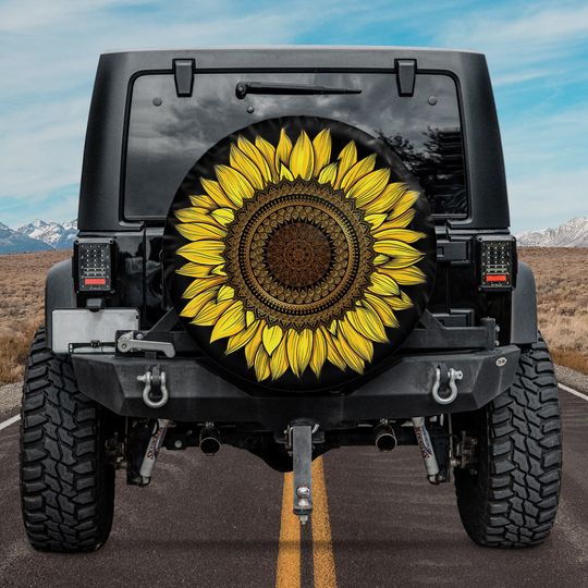 Discover Mandala Flower Tire Cover, Mandala Sunflower Spare Tire Covers