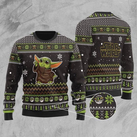 Discover Y O D A Christmas Unisex Woolen Sweater, Ugly Christmas Sweater