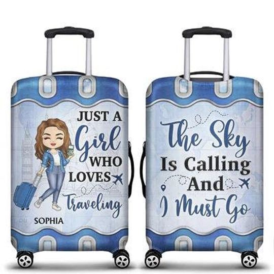 Discover Just A Girl Who Loves Traveling Personalized Luggage Cover, The Sky Is Calling And I Must Go